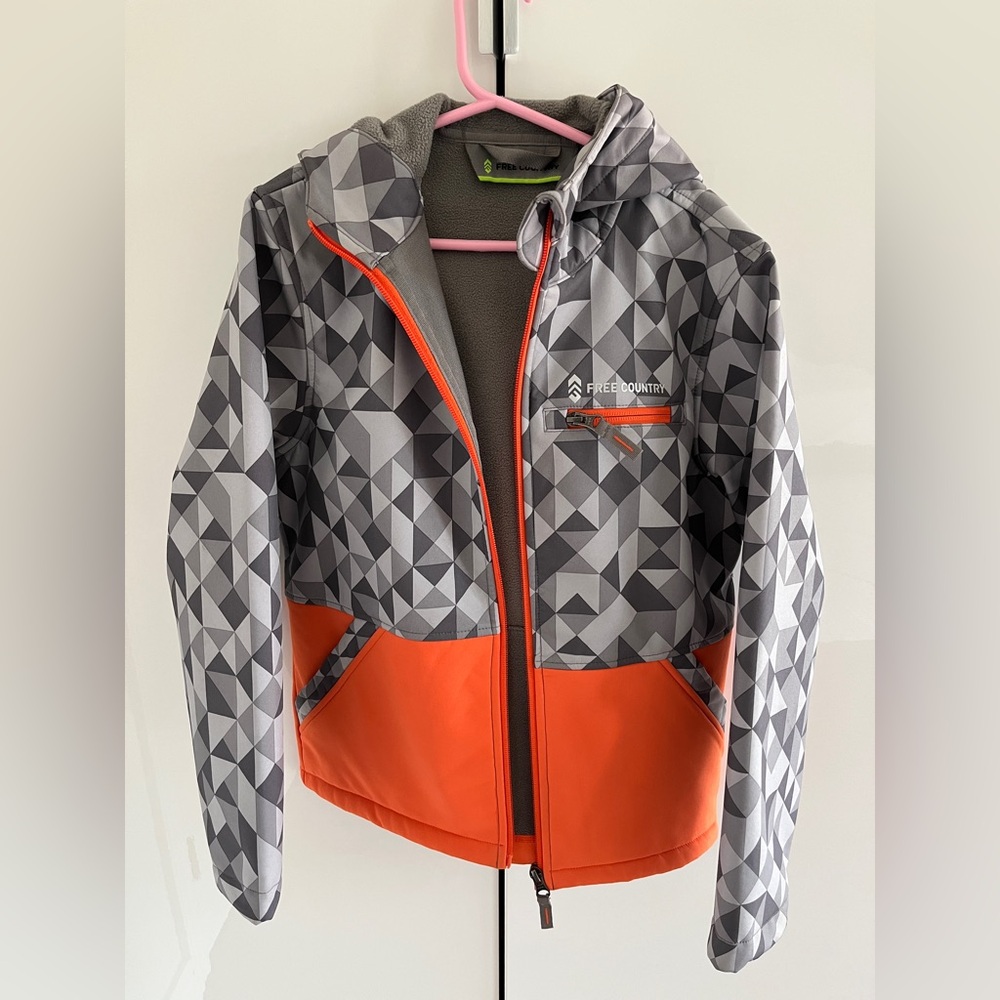 Free Country Kids Geometric Raincoat in Gray and Orange